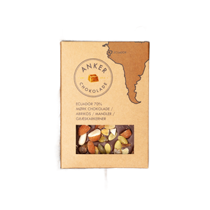 Du tilføjede <b><u>Ecuador 70% mørk chokolade / abrikos / mandler / græskarkerner - Plade fra Anker Chokolade</u></b> til kurven.